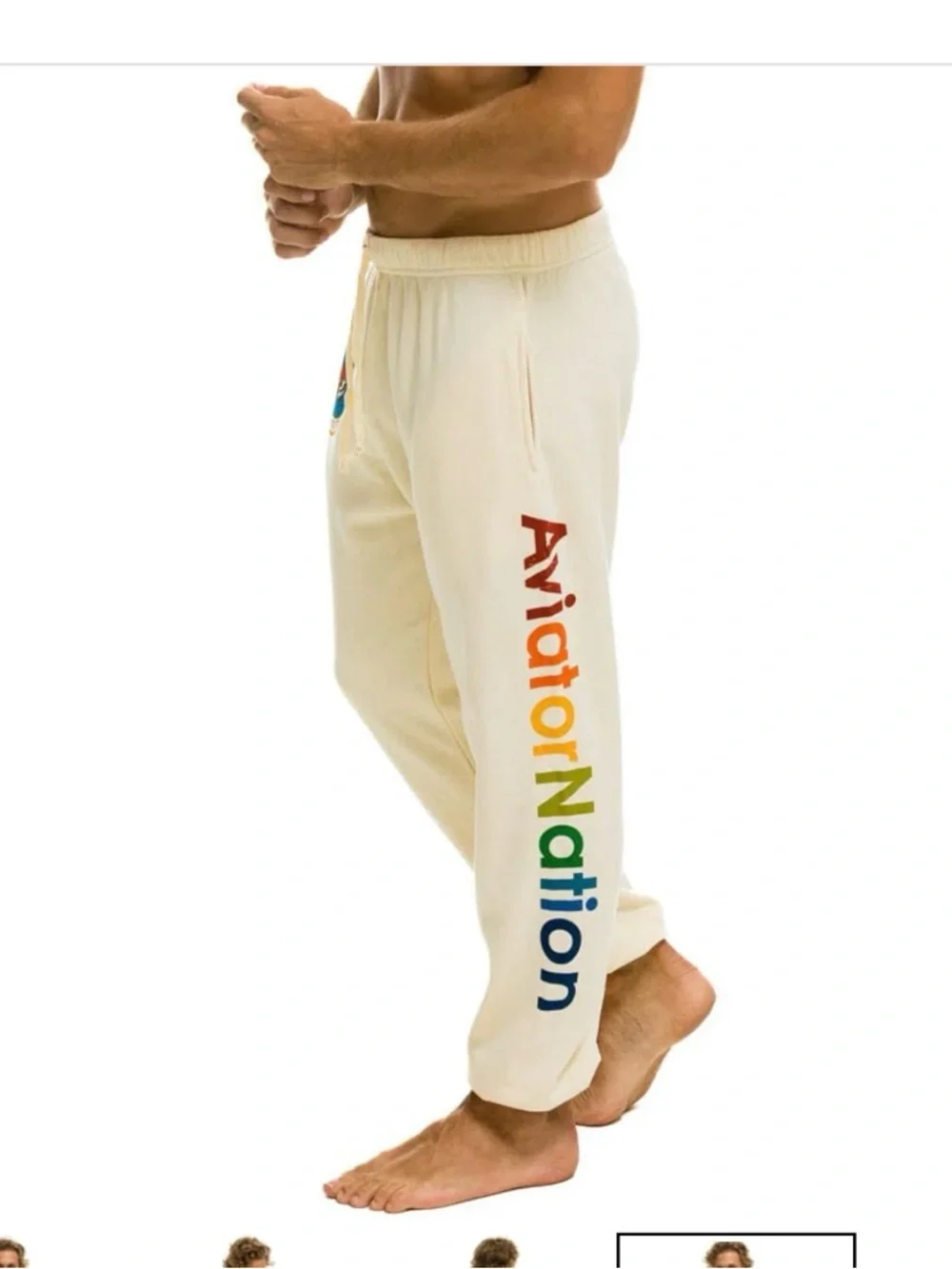 Aviator Nation vintage white Sweatpants & zip hoodie set with Rainbow 'A' Logo - Picture 14 of 14